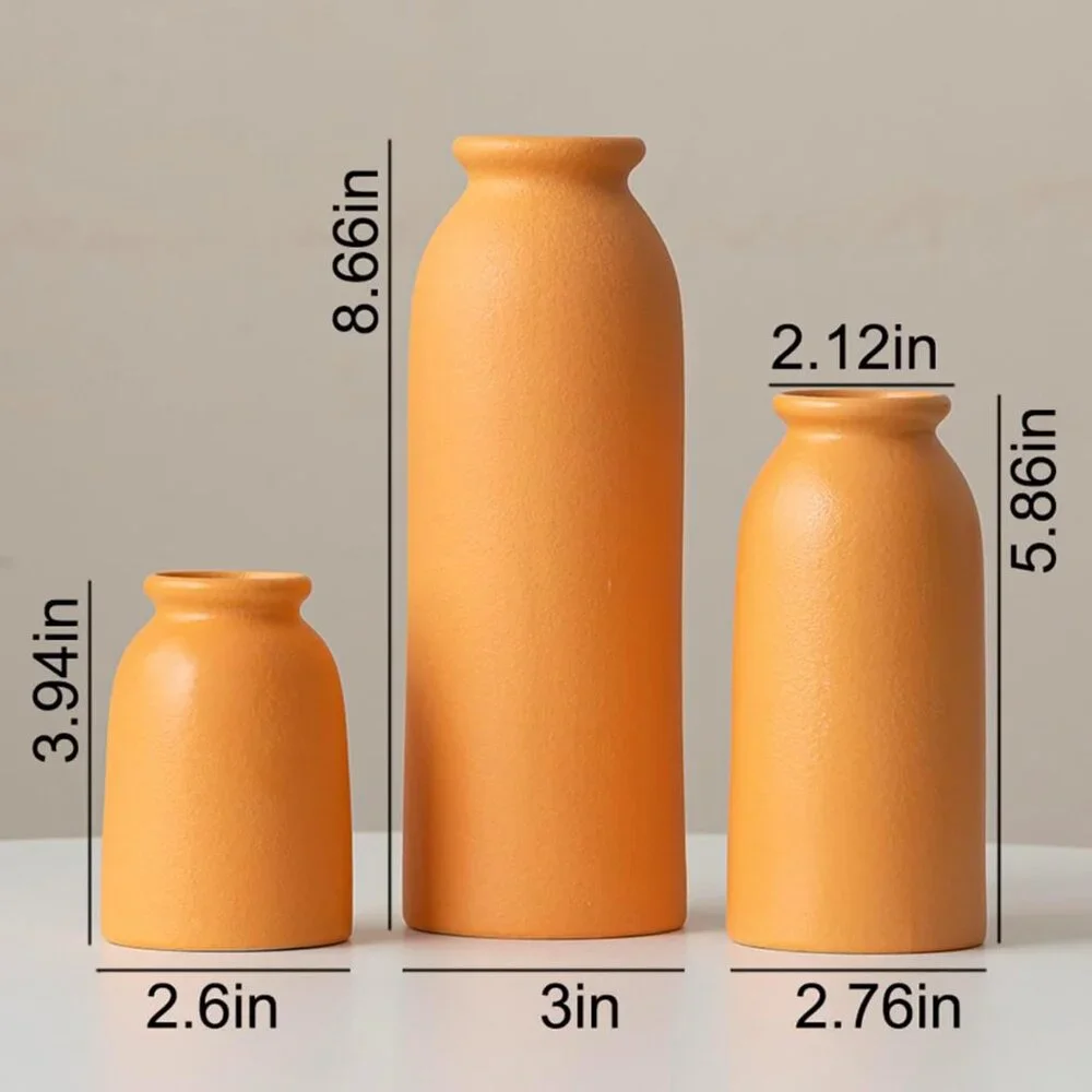Set-3 Ceramic Orange Modern Style Dried Flower Vases Pampas Grass Home Decor